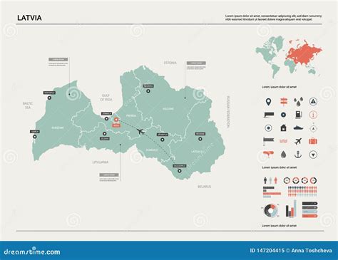 Vector Map Of Latvia High Detailed Country Map With Division Cities