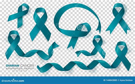 Ovarian Cancer Awareness Month. Teal Color Ribbon on Transparent Background Stock Illustration ...