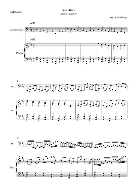 Canon Johann Pachelbel Wedding Reduced Version For Cello Solo And Piano Accompaniment Arr