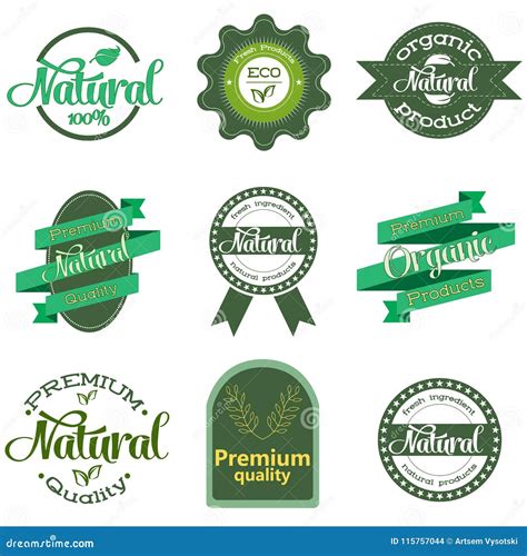 Nature Themed Labels And Badges With Green Leaves Labels And Badges