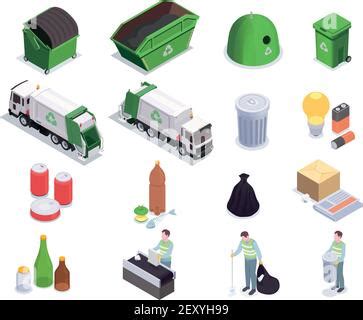 Recycling Isometrisches Konzept Garbage Icons Gesetzt Vektorgrafik