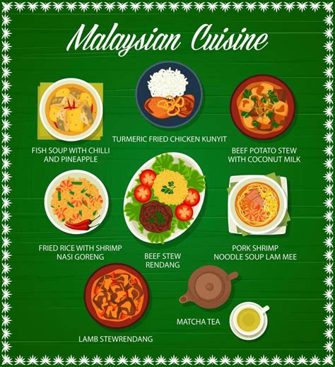 Malaysian Cuisine Food Menu Asian Dishes Meals Vector Art At