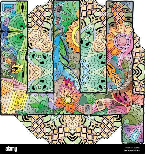 Hand Painted Art Design Letter Shch Cyrillic Zentangle Object On