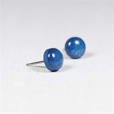 Navy Pearl Stud Earrings Navy Blue Small Post Earrings Polymer Clay