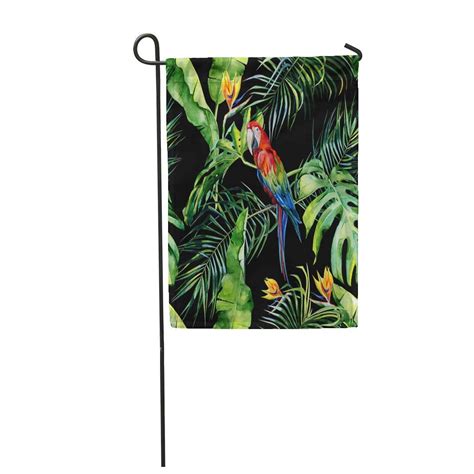 KDAGR Watercolor Of Tropical Leaves Dense Jungle Scarlet Macaw Parrot