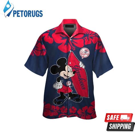 New York Yankees Mickey Mouse Short Sleeve Button Up Tropical Hawaiian