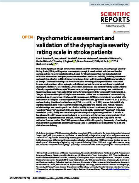 Psychometric Assessment And Validation Of The Dysphagia Severity Rating