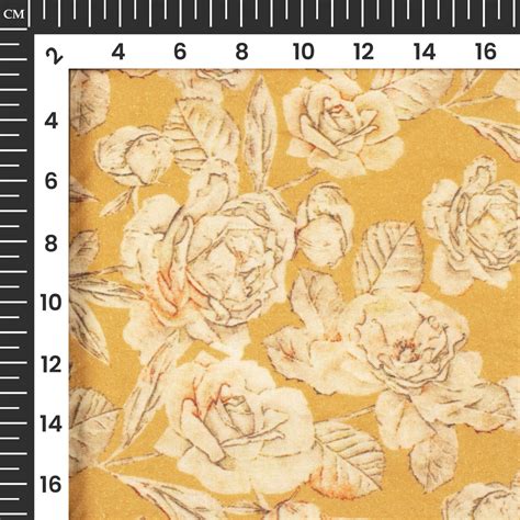 Mustard Yellow And Beige Floral Digital Print Cotton Cambric Fabric Fabcurate