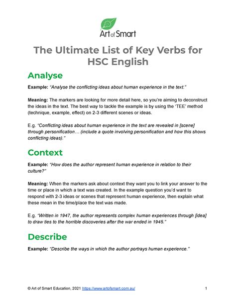 Key Verbs For HSC English Art Of Smart Education The Ultimate List Of