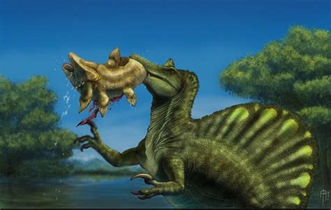 Spinosaurus eating a coelacanth