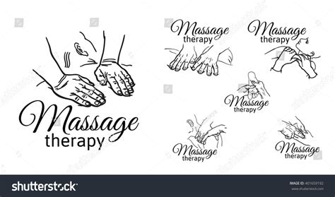 Varieties Of Massage Hands Logos Set Of Types Of Massages Sketch Black And White Outline