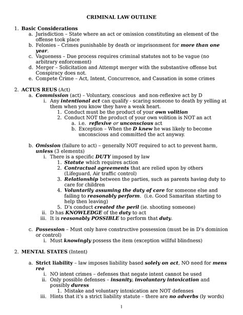 MBE Criminal Law Outline CRIMINAL LAW OUTLINE 1 Basic Considerations