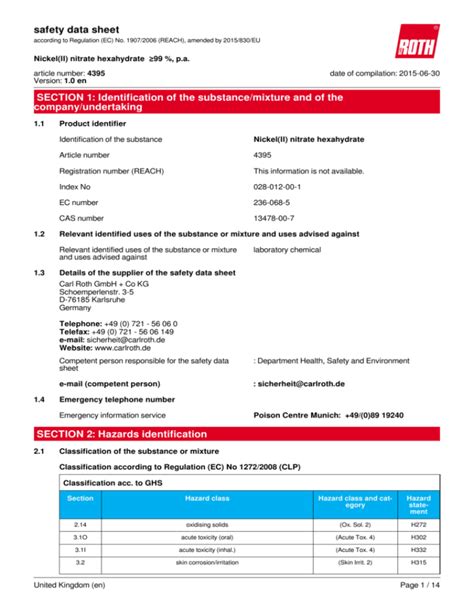 Safety Data Sheet: Nickel(II) nitrate hexahydrate