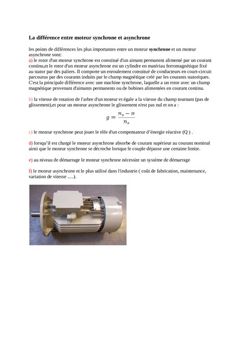 Résumé La différence entre moteur synchrone et asynchrone AlloSchool