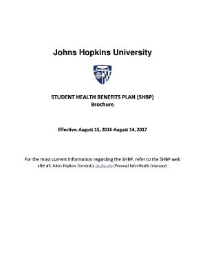 Fillable Online Web Jhu Chp Student Health Benefits Plan Brochure