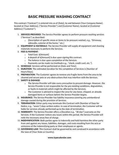 Free Printable Pressure Washing Contract Templates Pdf Examples