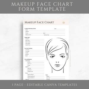 Editable Makeup Face Chart Template For Freelance Makeup Etsy