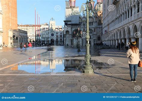 Saint Mark Square with High Tide in Winter Editorial Photography - Image of touristic, mark ...