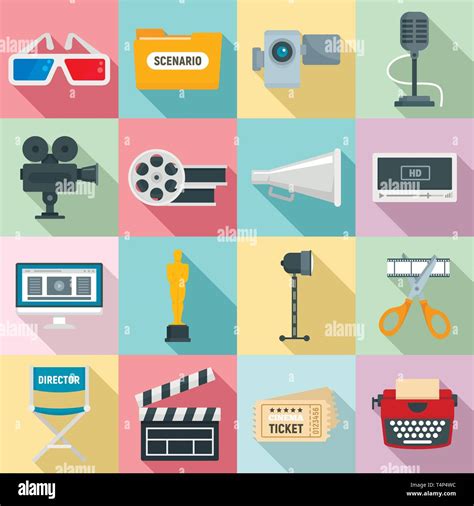 Film Production Icons Set Flat Set Of Film Production Vector Icons For