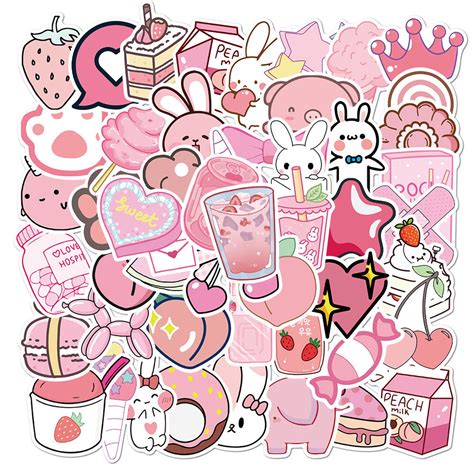 50pcs Cute Pink Sticker Packgirl Stickers For Laptop Hydro Etsy