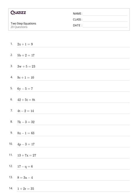 50 Two Step Equations Worksheets For 6th Grade On Quizizz Free