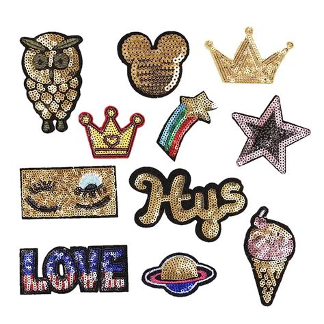 Pcs Embroidered Sequins Glitter Iron On Patches For Clothing Cartoon