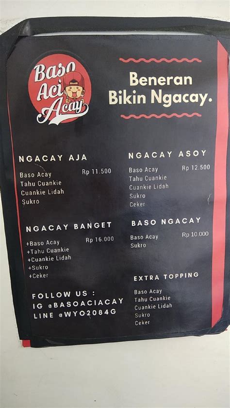 Menu at Baso Aci Acay restaurant, Garut