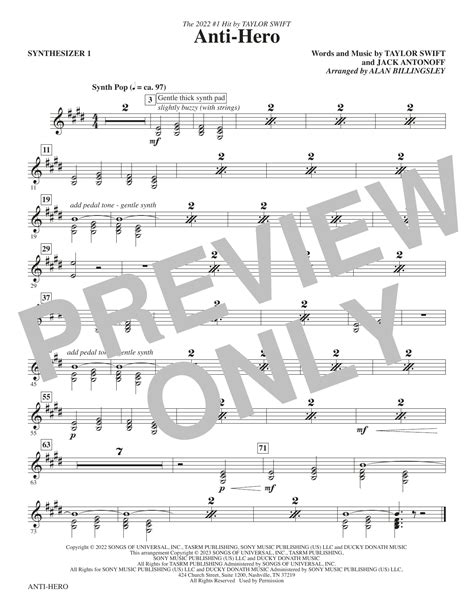 Anti Hero Arr Alan Billingsley Synthesizer I By Taylor Swift Sheet Music For Choir