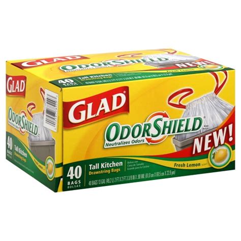 Glad Drawstring Kitchen Bags Tall Odor Shield Lemon Scent 13 Gallon