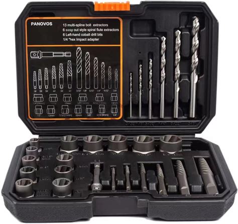 PANOVOS 26Pcs Screw Bolt Extractor And Drill Bit Set Remove Stripped