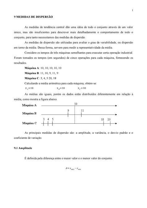 Estatística Apostila CAP 9 9 MEDIDAS DE DISPERSÃO As medidas de