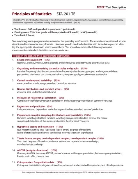 Principles Of Statistics Sta Te Tecep Test Description