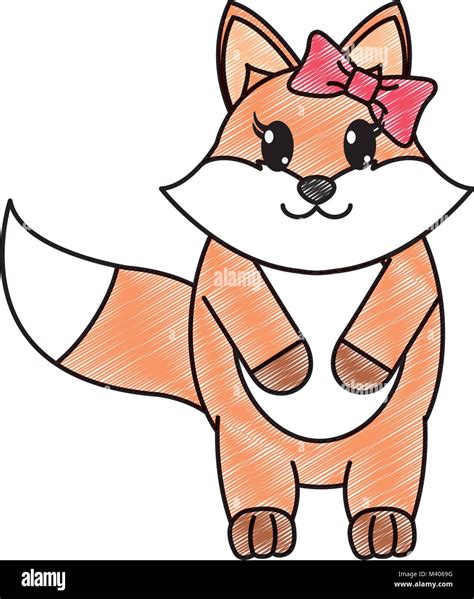 Grated Adorable Female Fox Animal With Ribbon Bow Stock Vector Image