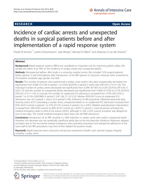 Pdf Incidence Of Cardiac Arrests And Unexpected Deaths In Surgical