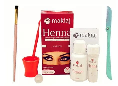 Kit Sobrancelha Henna Makiaj Pincel Chanfrado E Navalha Cor Marrom