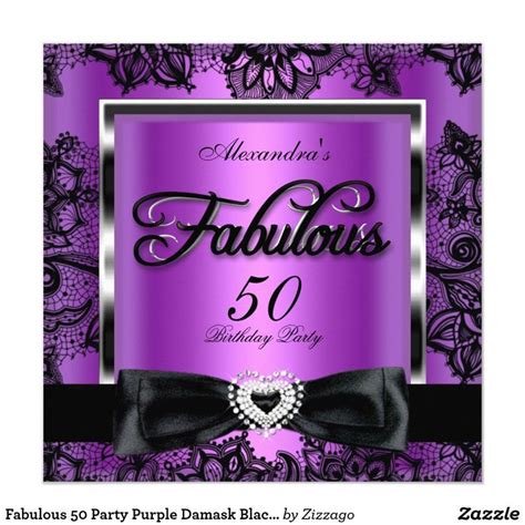 Fabulous 50 Party Purple Damask Black Lace Invitation