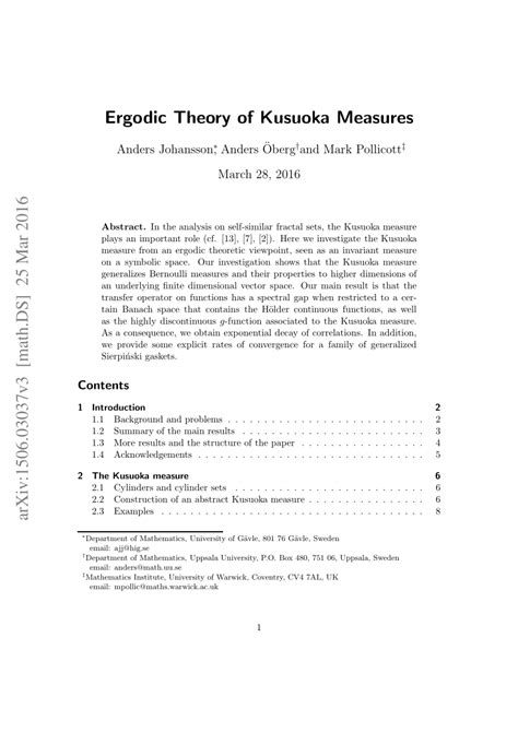 Pdf Ergodic Theory Of Kusuoka Measures