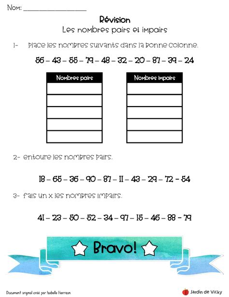 Les Nombres Pairs Et Impairs Révision Jardin De Vicky