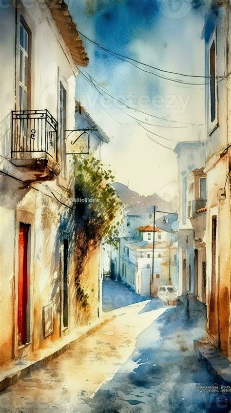 Light watercolor small town ai generated high quality illustration ...