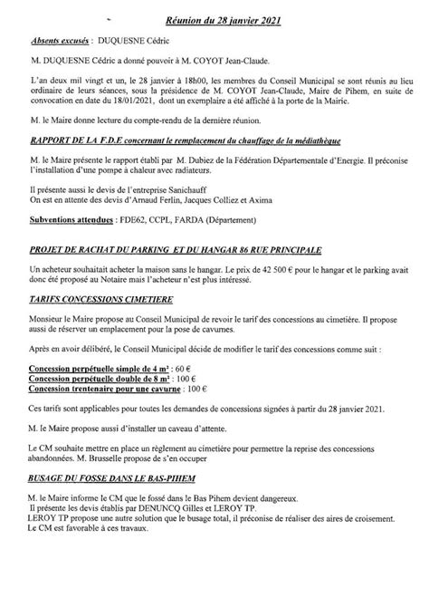 Compte Rendu De La R Union Du Janvier Mairie De Pihem