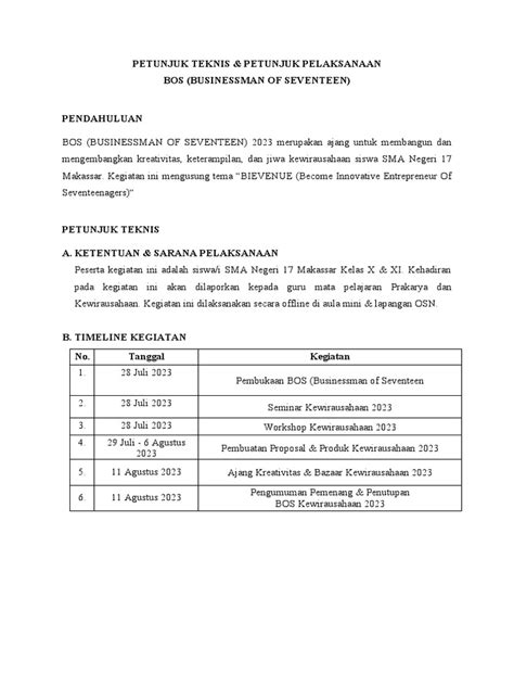 Juknis Bos Businessman Of Seventeen 2023 Pdf