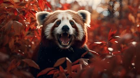 Premium AI Image | Red panda among trees in a forest in it's natural ...