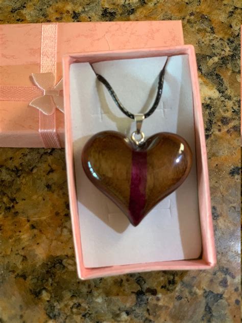 Wood Heart Pendant Necklace Walnut Purpleheart Etsy