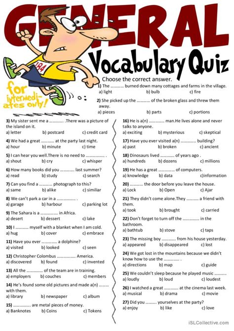 General Vocabulary Quiz General Voca English Esl Worksheets Pdf Doc