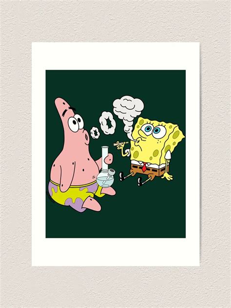 Spongebob And Patrick Smoking Weed Cannabis Cartoon Art Magnet Art