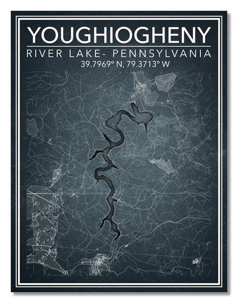 Wall Art Map Print Of Youghiogheny River Lake Pennsylvania Etsy