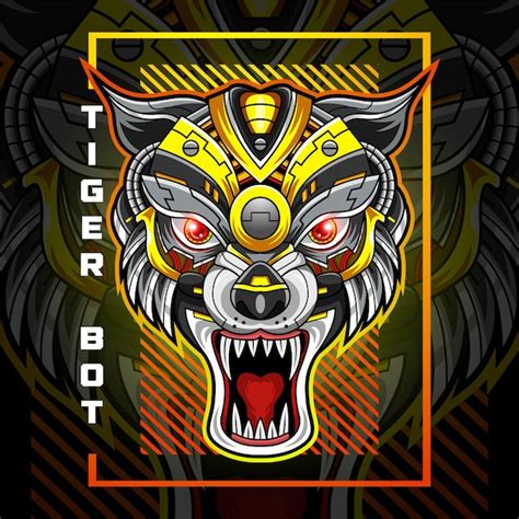 Tigerkopf Roboter Maskottchen Logo Premium Vektor