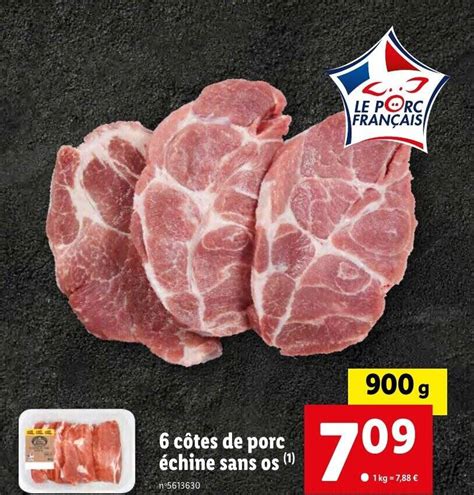 Promo 6 côtes de porc échine sans os chez Lidl