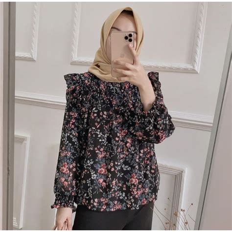 Jual Blouse Ceruty Babydoll Renda Vella Blouse Motif Bunga Shopee