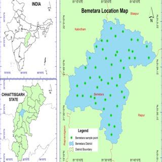 Map showing study area (Bemetara district) with sampling location ...